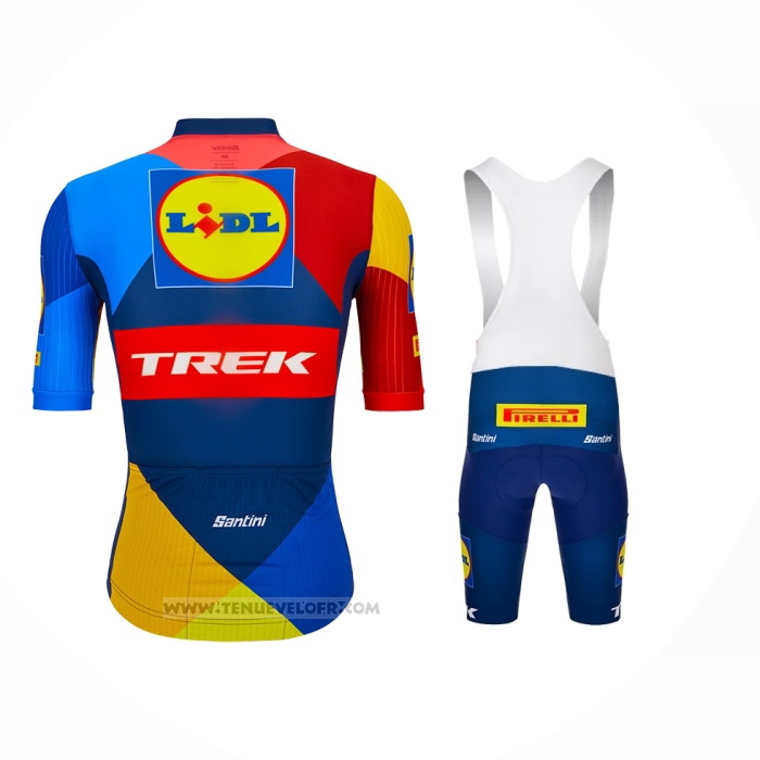 2024 Maillot Cyclisme Lidl Trek Profond Bleu Rouge Manches Courtes et Cuissard